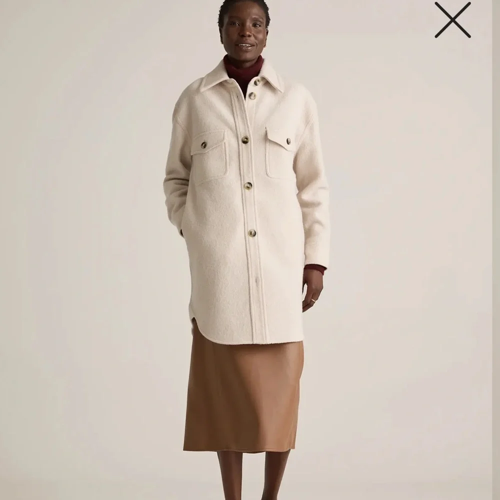 100% merino wool long shirt jacket, cream - Picture 2 of 10